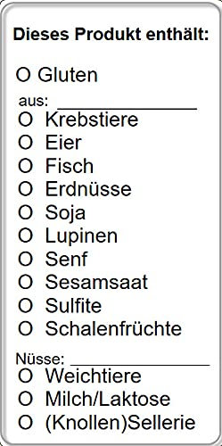 500 Etiketten im Spender, Wasser-AUF-lösbar Variante im Spender Für 14-Allergene