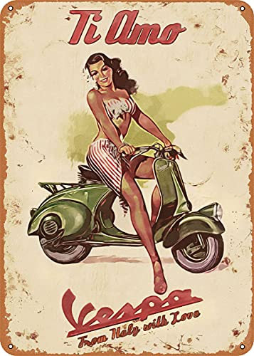 TI AMA Vespa Vintage Metallschild Retro Blechschild Cafe Bar Home Wandkunst Dekoration Schild Geschenk 20,3 x 30,5 cm