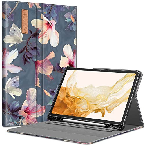 Fintie Étui pour Samsung Galaxy Tab S8 Plus 2022/S7 FE 2021/S7 Plus 2020 12,4 , Multi-Angle, étui de Protection avec Support S Pen, Fentes pour Documents, Veille/réveil Automatique, Hibiscus