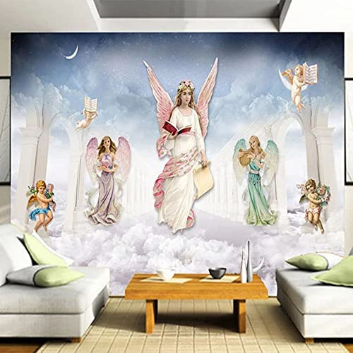 Benutzerdefinierte 3D-Tapete Im Europäischen Stil Fantasy-Ölgemälde Engel Kinderzimmer Fototapeten Kunstwandmalerei 3D 120Cm(W)×80Cm(H)