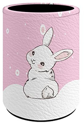 Kuiaobaty Porte-crayons rond en cuir imprimé lapin mignon pour enfants pour l'école, le bureau, l'organisateur de bureau Kawaii Bunny