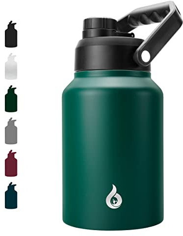 BJPKPK 64oz Insulated Water Bottle, Half Gallon Water Bottle with Large Handle, BPA Free Leak Proof Flask for Sports, Big Stainless Steel Water Bottle with Anti-Slip Bottom, Army Green