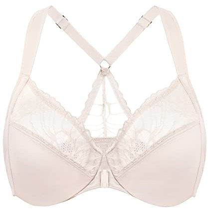 AISILIN BH Damen mit Bügel Vorderverschluss Racerback Spitze ohne Polster Große Größen Rose White 85F