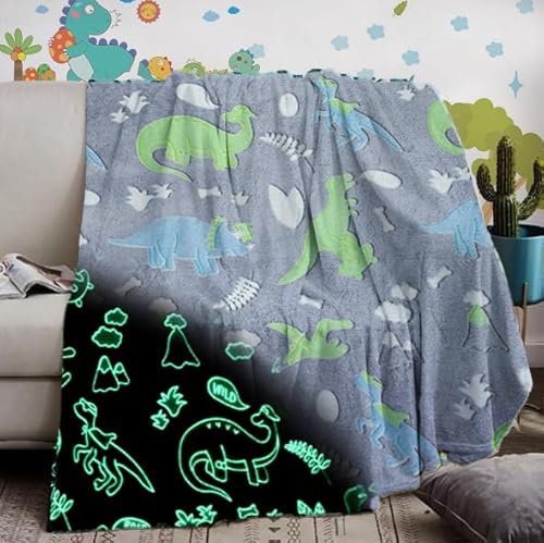 IUNTWEIE Kuscheldecke Dino 130x150,Dino Decke Kinder,Dino Decke Leuchtend Flanell Decke Sofa Decke Winter Weihnachten Geschenk für Kind (Grau, 130x150cm)