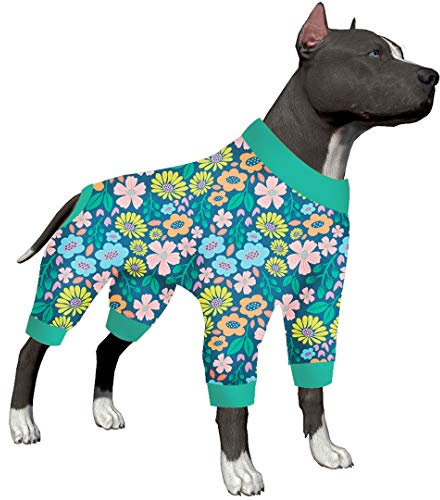 LovinPet Onsie for Dog After Surgery Big Dogs – Große Hundekleidung, Einteiler nach Operationen, leichter Stoff, Pitbull Hundepullover, Pyjama, Welpen-Pyjama, vollständige Abdeckung, Blaugrün, XXL