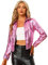 Allegra K Veste de survêtement pour femmes Holographic Brillant à manches longues Veste métallique Zip Front Rose S