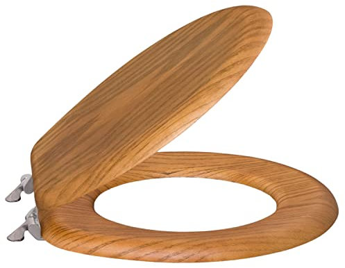 Round Oak Toilet Seat with Chrome Hinge