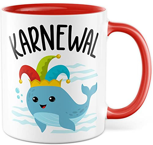 Karneval Tasse Geschenk, Karnewal lustige Kaffeetasse mit Spruch Kaffee-Becher Geschenkidee Wal Fasching Witztasse Flachwitz Rosenmontag Karnevalsverein Karnevalsfan Faschingsliebhaber (Weiß/Rot)