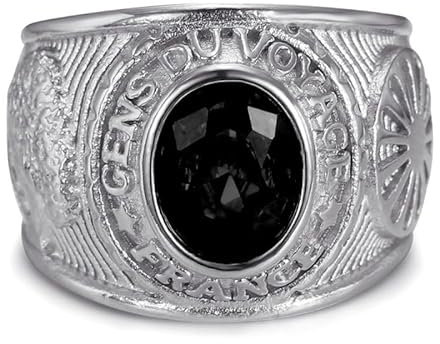 BOBIJOO Jewelry - Bague universitaire Gens du voyage France Gitan Acier inoxydable Argent Noir agate - 71 (13 US)