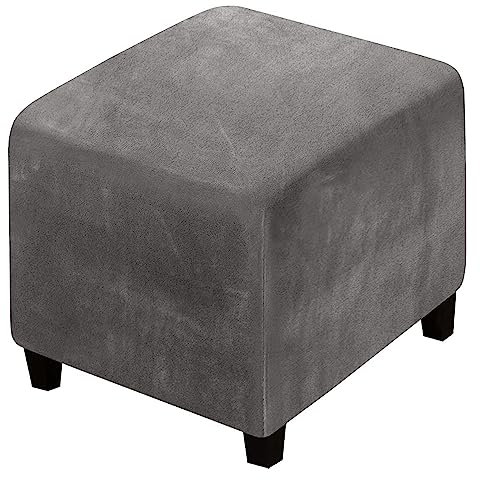 XGANGM Samt Ottomane Schonbezug Hockerbezug Quadratisch 40x40/50x50/70x70/100x100CM Stretch Hockerbezug Schonbezüge Husse Hocker Abdeckung Sofa Ottoman Überzug,Grau,1large