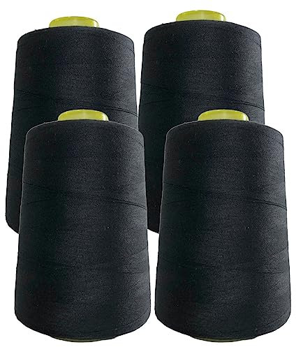 4 Bobine di filo per cucire (4.500 metri/rotolo), Filo in poliestere ad alta resistenza, Bobine di filo per lavori di cucito, (5000Y, Nero 332)