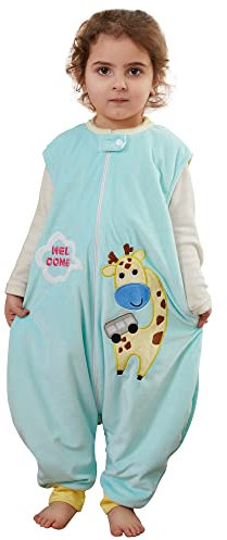 XQ&XG Bebe Gigoteuse a Pied, Unisexe Gigoteuse avec Jambes pour d'été, Gigoteuse sans Manches 1.5 TOG, Turbulette a Pied pour Garçon Fille, Girafe, 5-6 ans