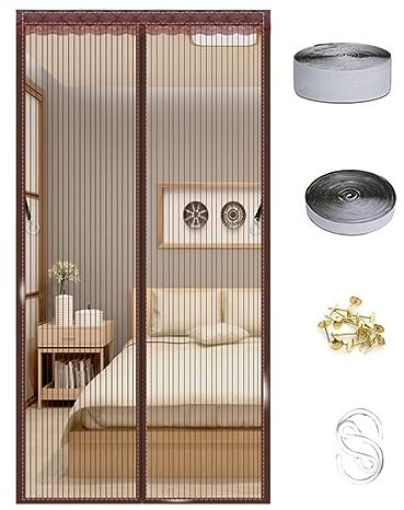 DarkSwan Personalizar Mosquiteras para Puertas, Marrón Mosquitera Puerta Magnetica, Cortina Mosquitera Puerta Exterior Sellado Arriba a Abajo Automáticamente, Mosquitera Puerta Corredera
