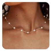 FUNEIA Perlen Kette Damen Frauen Gold Silber Halskette mit Süßwasserperlen Mädchen Teenager Weiße Perle Choker Kette für Freundin Strang Hochzeit Abschlussball Braut Perlen Modeschmuck Geschenke