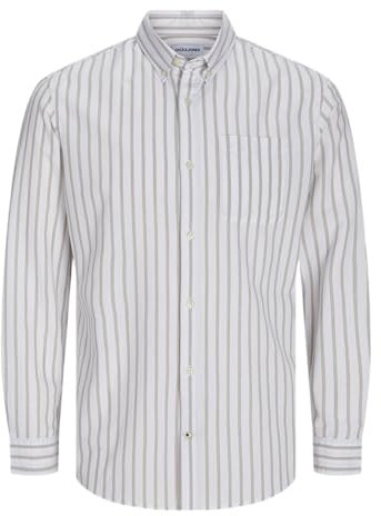 JACK & JONES Men's Jjeoxford Shirt Ls Noos Long Sleeve, Crockery/Stripes: Stripes, L