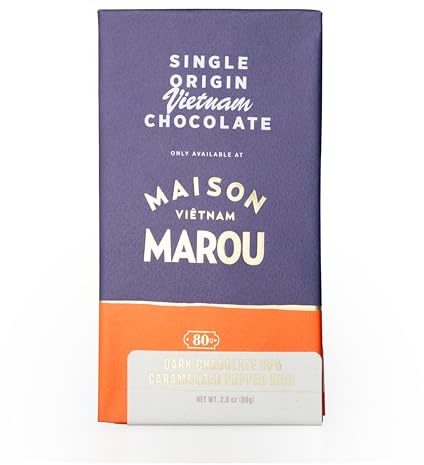MAROU – Tablette chocolat noir 65% Riz soufflé caramélisé – Crunchy | Commerce Direct Et Transparent | Sans additifs, Sans soja | Origine Vietnam (Lot de 1)