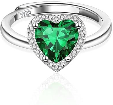 ALEXCRAFT Ringe Silber 925 Damen mit Herz Grün Zirkonia Schmuck für Frauen Freundin Mama Mädchen