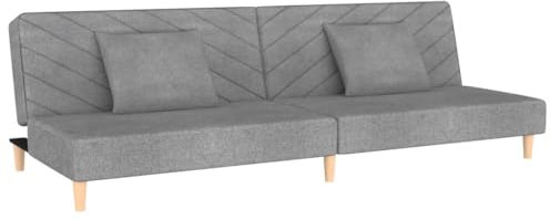 vidaXL Schlafsofa 2 Sitzer mit 2 Kissen, Bettsofa mit Holzrahmen, Tagesbett für Wohnzimmer, Schlafcouch Klappsofa, Modern, Hellgrau Stoff