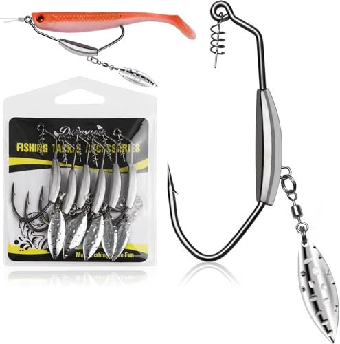 Dovesun 12Stück 12 Stück Beschwerte Angelhaken Underspin-Schwimmköder Haken Beschwerte Swimbait Haken Salzwasser Süßwasser Wurm Unkrautfreie Haken für Bass Fischen 3/0
