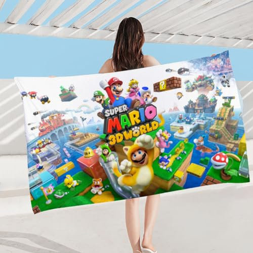 YANAYANA Kinder Strandtuch Mario Strandhandtuch, 75x150cm Strandtücher Jungen, Anime Schnell Trocknend Badetuch, Kinder Zauberhandtuch Mitgebsel Geschenkidee Schulanfang Geschenk Einschulung