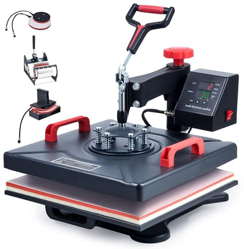 CREWORKS 38 X 38CM Pressa a Caldo 5 IN1 Termopressa 1400W Macchina Sublimazione Digitale Girevole a 360 Gradi con Controllo Digitale Termopressa per Magliette, Cappelli, Borse, Piatto, Tazza