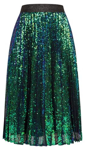 Tüllrock Damen Festlich Cocktail Party Rock Pailletten Lang Frühling Sommer Leicht XL Grünblau -5