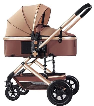Kombikinderwagen 3 in 1 Reisesysteme,Einem Klick Zusammenklappbarer Kinderwagen,Tragbarer Reisewagen Verstellbarer Rückenlehne,High Landscape Kinderwagen mit Alu-Rahmen,Abschließbare Rä(Color:braun)