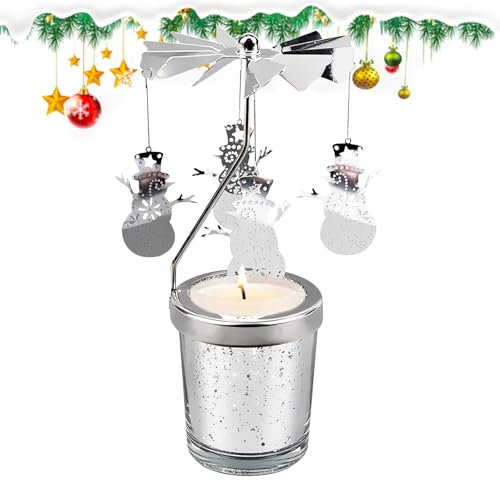 Rotierende Kerzenhalter Weihnachts Dreh Kerzenhalter Drehender Schneemann Kerzenhalter Rotierende Teelicht Kerzenhalter Karussell Teelichthalter aus Metall für Party Dekor
