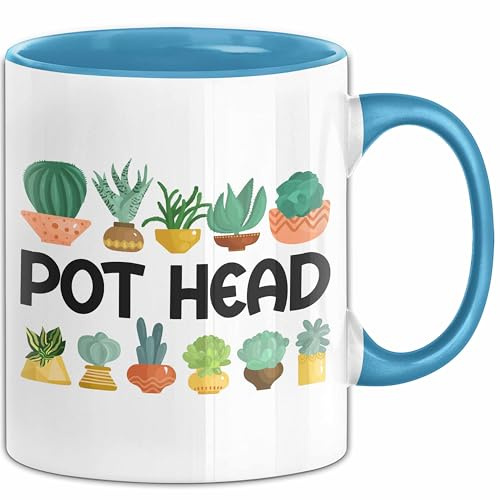 Pot Head Tasse Geschenk Töpferei Pflanzen-Liebhaber Geschenkidee Becher (Blau)