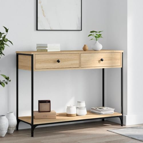 FENLAX Console avec tiroir 100 x 34,5 x 75 cm - Table console en bois et métal - Chêne Sonoma