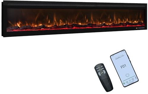 Oxhark Flame 198cm Electric Fireplace Wall Mounted/Recessed Fire Places with surround 78inch Realistic Heating, 13 * 13 Flame Effect with Log& Crystals, Remote control Temperature& Timer, Black