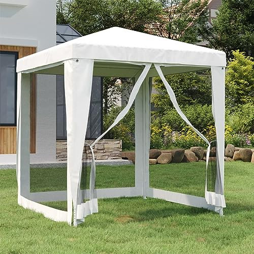 Homgoday Tenda di ricevimento con 4 pareti laterali in rete 2 x 2 m bianco, gazebo per campeggio festa barbecue