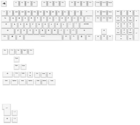 Glorious Gaming - Touches GPBT Basics en PBT, 8 Coloris, Classic White, ineffaçables, pour claviers mécaniques Custom formats 100, 75, 65 et 60%, ANSI ou ISO, Disposition américaine QWERTY