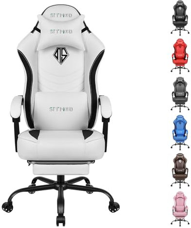 SITMOD Sedia da Gaming, Poltrona Racing Ergonomica Sedie Gaming, Poggiapiedi E Supporto Lombare, 90°-150°Schienale Inclinabile, Rotazione 360° Direzionale Altezza Regolabile Sedia da Ufficio, Bianco