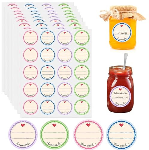 Xinfin 600 Stück Marmeladen Etiketten Selbstklebend, Aufkleber Marmeladengläser zum Beschriften von Einmach-Gläsern,Ablösbare Gewürzetiketten,38 mm Rund Handmade Sticker Geschenkaufkleber