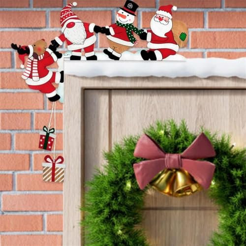 YYlingx Santa Christmas Door Corner Decor,Christmas Left Door Frame Decor Snowman Reindeer Frame Sign Wooden Pendant for Party Home Decor 9.05x5.19 in