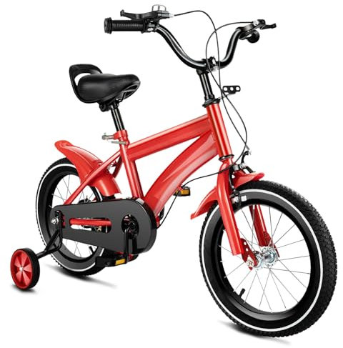 Charocean 14 Zoll Kinderfahrrad für ab 3-7 Jahre Jungen & Mädchen, Upgraded Kinder Fahrrad mit Stützrädern, Fahrrad für Kinder, HöHenverstellbar Kinderfahrräder für Schulung Outdoor Reiten (Rot)