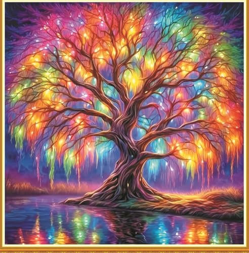 Meecaa Kit de broderie au point de croix estampillé, 11 CT, kit de broderie au point de croix avec accessoires, pré-imprimé (36 cm x 36 cm) (arbre)