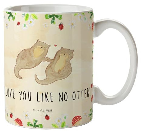 Mr. & Mrs. Panda Tasse Otter Hände halten - Geschenk, Liebe, Seeotter, Tasse bedrucken, Fischotter, Kaffeetassen, Büro Tasse, Keramiktasse, Otter