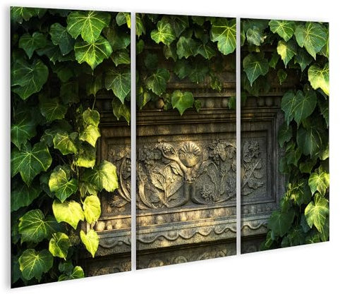 islandburner Bild auf Leinwand Verborgene Steinskulptur umgeben von Efeu Bilder Wandbilder Poster