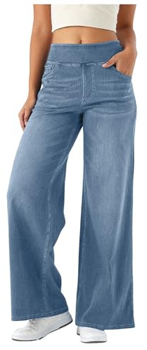 DACONGMING Baggy Jeans Damen Wide Leg High Waist Stretch Weite Boyfriend Jeans mit Gummizug Elastizität Casual Weites Bein Bequeme Jeanshosen mit 4 Taschen