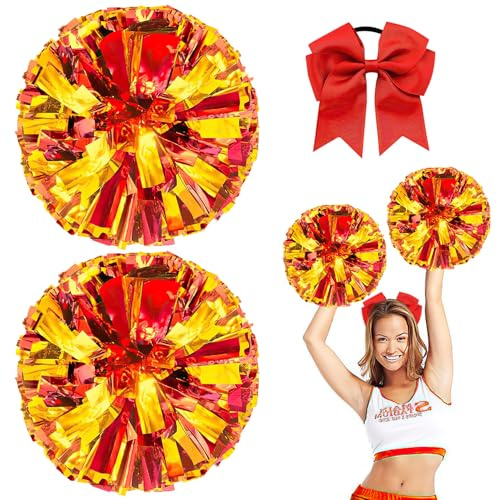Nuyoah Pompons Cheerleader Rot 2Stk Pompoms Cheerleading Cheerlead Pompon Pompom Cheerleading Pong Pongs Cheerleader Pom Poms Cheerleading Metallfolie für Sports Wettbewerb Karnevalspartys