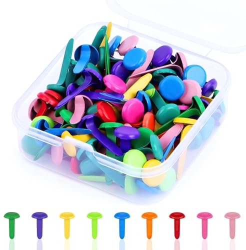 Nuyoah Musterbeutelklammern Bunt Musterklammern Mini Brads Runde 100Stk Rundkopfklammern Metall Flügelklammern Klein 8x18mm für Schule Büro Papier Briefklammern Basteln Handwerk DIY