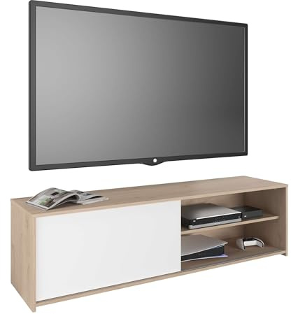 Miroytengo Trevo - Mobile TV per sala da pranzo, con anta scorrevole, moderno, colore rovere Jackson e bianco, 155 x 43 x 40 cm