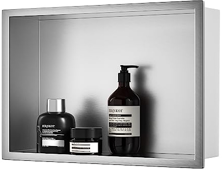 Bernkot Nicho de Pared para Ducha de Acero Inoxidable, Nicho de Ducha de 45 x 30 x 10 cm, Nicho de Pared para Baño, Nicho de Ducha, Estantería de Baño Empotrable, Cepillo, Plata