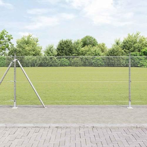 Massbinet Zaun mit Pfosten Silber Betonbodenverankerung 10 x 1 m (25 x 25 mm Maschen)