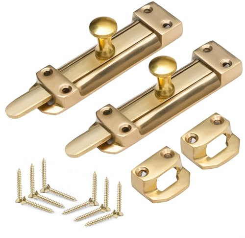 ZAVIA Brass Door Bolt Lock (Pack of 2) | 4-inch (100mm) Surface Mounted Internal Sliding Bolt Lock for Bedroom, Bathroom, Cabinets, Cupboards & Other Wooden Doors