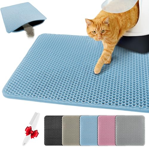 Blissstorm Katzenklo Matte 30X30cm,Doppelschicht EVA Katzenmatte, Blau | Wasserundurchlässig - Geruchsneutral & Anti-Rutsch Katzenstreumatte , Einfache Reinigung katzenklomatte für Alle Katzen