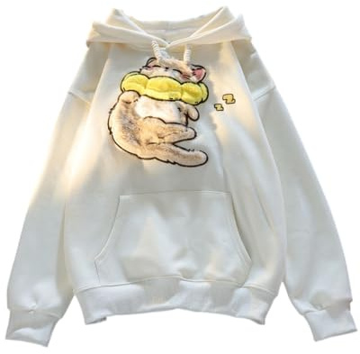 Hoodie Damen Mit Cute Dogs Cats Druckmuster Casual Kapuzenpullover Damen Weich Locker Langarm Süßes Hoody Bequeme Pullover Sweatshirt Mit Kapuze