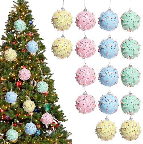 Farbige Weihnachtskugel-Anhänger Weihnachtsbaumdekoration Dekorative Hängende Weihnachtsornamente Zum Selbermachen Hängende Dekorationen für Weihnachtsbaum, Urlaub, Hochzeit, Party(16)